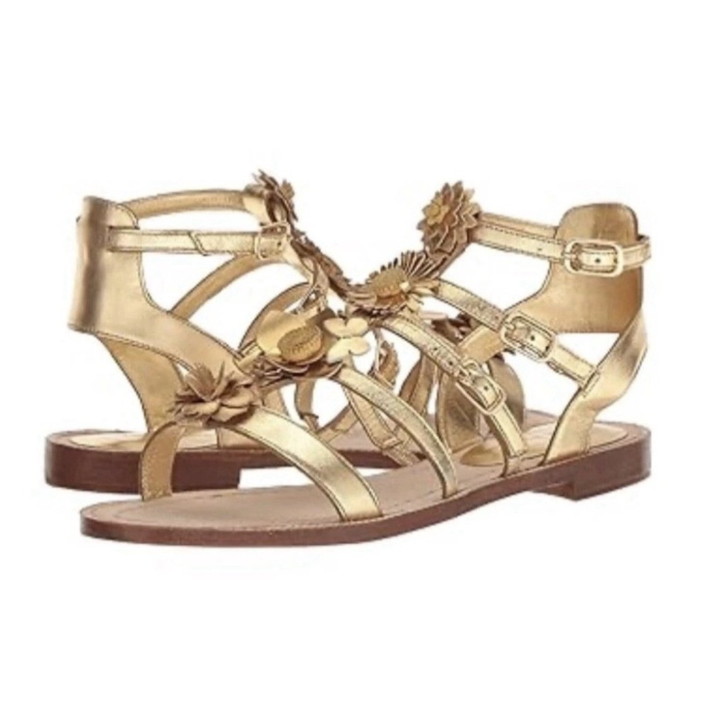 KATE SPADE New York Sadia Gold Sandal‎ Size 7M Floral Gladiator Strappy